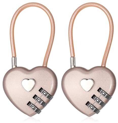 2 Pack Code Padlock Cable Locks with Combination Pad Locks with Code 3 Digit Heart Shaped Padlock for Gym Locker Luggage Suitcase Backpack Cabinet Toolbox Outdoor Fence Gate, Travel Safe