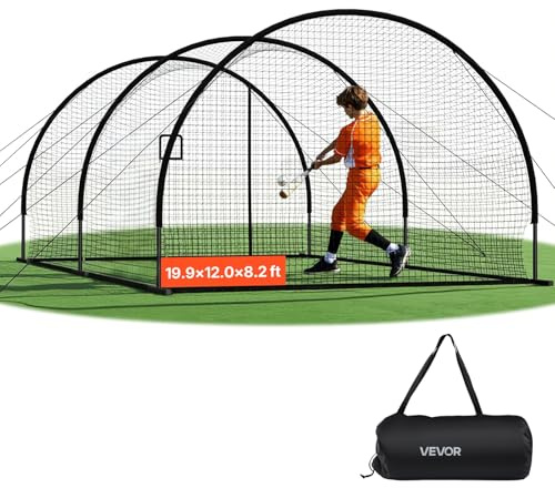 VEVOR Gabbia da Battuta Pop-Up di Baseball 6060 x 3660 x 2500 mm, Gabbia da Battuta Portatile Indipendente con HDPE Annodato a 30 Strati e Apertura per Macchina da Lancio, per Interni ed Esterni
