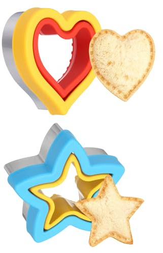 sourcing map 2 Pcs Sandwich Cutter and Sealer, Cute Cookie Cutters, Sandwich Maker Bread Decruster Lunch Accessories Heart Star Shape for Lunchbox DIY Cookie Lunch Bento Gift, Red/Yellow/Blue