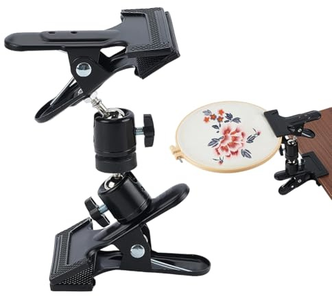 WEBEEDY 2 Portes-cerceaux à Broder Métalliques avec Support de Table Réglable et Pince, Portable à 360 Degrés pour Projets de Broderie, Couture Domestique, Point de Croix et Travaux d'Aiguille, Noir