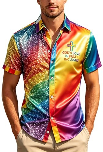 DASONLUE Camiseta para hombre, arco iris, polo con impresión 3D, informal, con botones, camisetas LGBTQ con estampado de arcoíris, camisa de ocio, multicolor, camisa de manga corta, camisas hawaianas