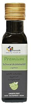 my-mosaik Schwarzkümmelöl 100% naturrein, kaltgepresst, ungefiltert, ägyptisch reich an mehrfach ungesättigten Fettsäuren für die gesunde Küche oder zur Hautpflege einsetzbar (100ml)