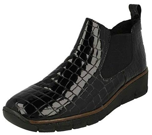 Rieker Ladies Wedge Heel Ankle Boots 53794-01 - Black Patent Leather - UK Size 4 - EU Size 37 - US Size 6