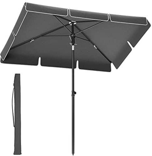 SONGMICS Sonnenschirm 200 x 125 cm, Balkonschirm UPF 50+, Sonnenschutz, beidseitig um 30° knickbar, höhenverstellbar, mit Aufbewahrungstasche, für Garten, Terrasse, ohne Ständer, grau GPU25GY