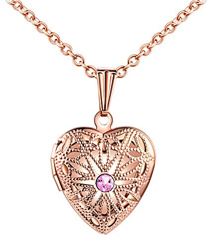 MicLee Collana da donna con ciondolo a forma di cuore, in acciaio inox, con foto di medaglione con amuleto in confezione regalo