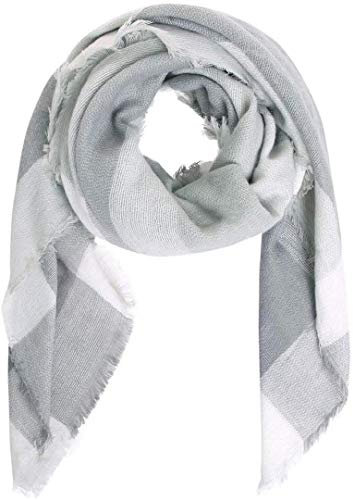 Boolavard Plaid Cashmere Feel Klassischer Weicher Luxuriöser Winterschal für Männer und Frauen (Grau/Weiß)