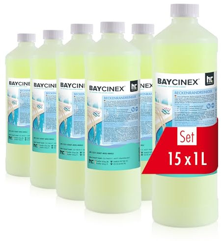 Höfer Chemie 15 x 1 L (15L) BAYCINEX® Nettoyant Ligne d'eau pour Piscine – Nettoyant Alcalin, Dissout Les Salissures Organiques et Graisses, Fabriqué en Allemagne