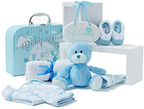 Baby Box Shop Babyparty Junge Geschenk - 9 Baby Gift Set, Neugeborenes Junge, Geschenkset Baby - Geschenkkorb Geschenkset - Blau