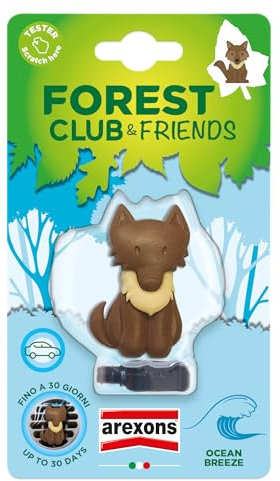 AREXONS Forest Club & Friends - Lupo, Profumatore Auto da Bocchetta, Durata Fino a 30 Giorni, Fragranza Ocean Breeze, Made in Italy