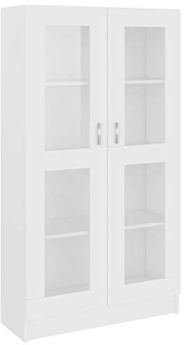 Armario Vitrina Blanco 82,5x30,5x150 cm con Puertas y Estantes, Madera Contrachapada y Vidrio, Ideal para Libros y Decoración