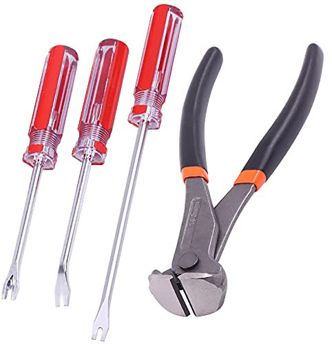 Keadic 4 Pcs Upholstery Staple Remover and Tack Lifter Tool Set,End Cutting Pliers 7 Flush,Nail Puller Remover Heavy Duty,Cut Carpenters Pincers Nail Puller for Home Office - Rubber Handles