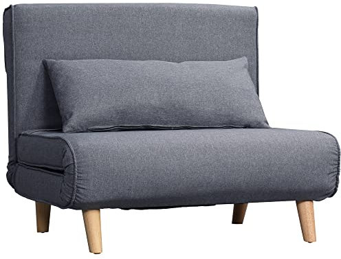 HOMCOM Einzelsofa Schlafsofa Sofabett Klappsofa verstellbar Rückenlehne Liege nordisch skandinavisch 25D Schaumstoff Haus Leinenimitat Tannenholz Grau 94 x 78 x 80 cm