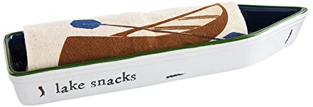 Mud Pie 85 Juego de Platos Galletas, Aperitivos de Lago, Barco de 1.5 x 11, Toalla de 10 x 6.5 Pulgadas, Gres