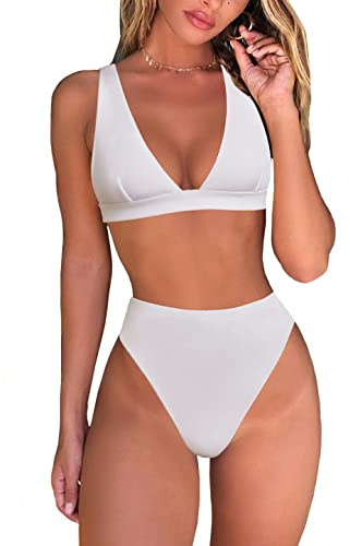 fatty tiger Bikiniset dam, hög midja, stringbikini, sexig, brasiliansk, triangulär topp, djup V-hals, tvådelad baddräkt