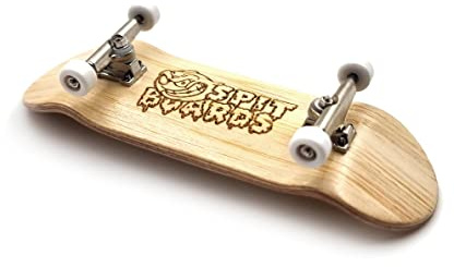 SPITBOARDS® 32 mm Fingerboard Complete Real Wood Set-Up (Pre-Assembled, 5-Layers), Trucks with Lock Nuts, Bearing Wheels, Foam Grip Tape, (Deck: Bamboo Wood, Trucks: Silver, Wheels: White)