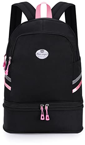 HUA ANGEL Mochila Deportiva Mujer 25L Mochila Gimnasio Extensible Plegable con Compartimento para Zapatos, Bolso Impermeable para Natación, Playa y Viaje, Negro-Rosa