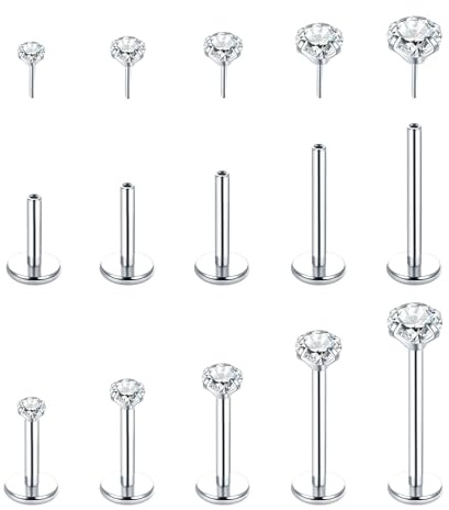 Aumeo 20G 18G 16G Threadless Push in Nose Rings Studs Surgical Steel Labret Jewelry Monroe Lip Rings Studs Medusa Ashley Piercing Jewelry for Women (Steel-18g*6/7/8/10/12mm)