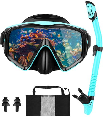 Taucherbrille Erwachsene Schnorchelset Erwachsene Taucherbrille mit Schnorchel Universell für Männer und Frauen, Gehärtetes Glas, Mit Ohrstöpsel