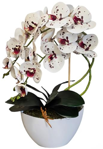 Damich Orchidea Artificiale in Vaso, Pianta, Fiore Artificiale, Decorazione Orchidea Artificiale, 2 Rami di Fiori, Altezza ca. 50 cm (Multicolore)