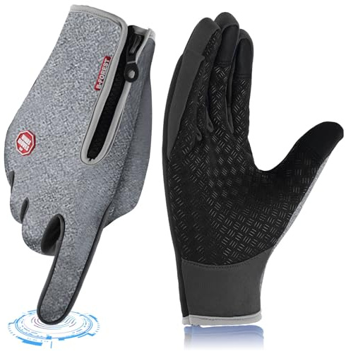 ActFun Winter Gloves Women Windproof Heat Warm Thermal Gloves Men, Anti Slip Touchscreen Cycling Gloves, Outdoor Sport Running Driving Walking Biking Riding Motorcycle Cold Weather Ladies Glove, Gray