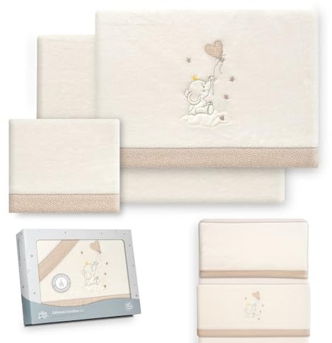 Interbaby Lakanset för minispjälsäng 50 x 80 cm, baby - vinterlakan korallväv - elefanthjärtmodell - inkluderar lakan + lakan + örngott