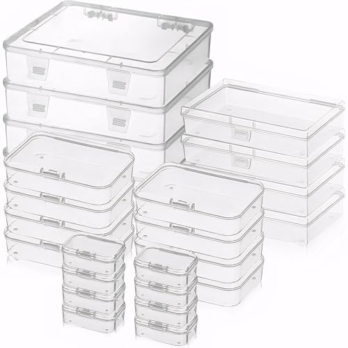 Lighterday 24 Stück Rechteckige Kunststoffbox mit Deckel Mini Durchsichtige Aufbewahrungsbox mit Klappdeckel in Gemischte Größen,Kleine Gegenstände und Andere Bastelprojekte