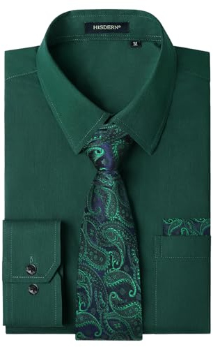 HISDERN Chemise Homme Manches Longues Chemises Habillée avec Cravate Formelle Regular Mariage avec Poche