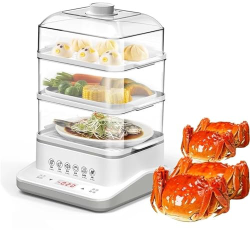 Cuiseur vapeur électrique à 3 niveaux, cuiseur vapeur 18 L for réchauffeur et chauffage des aliments, minuterie de 24 heures et écran tactile, 8 vitesses, conservation automatique de l'ébullition