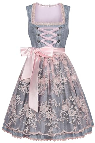 ZCJ Dirndl Femme - Robe Traditionnelle Bavaroise 2 Pièces pour Oktoberfest - Costume avec Dentelle et Tablier - Robe Midi pour Fête de la Bière XXL