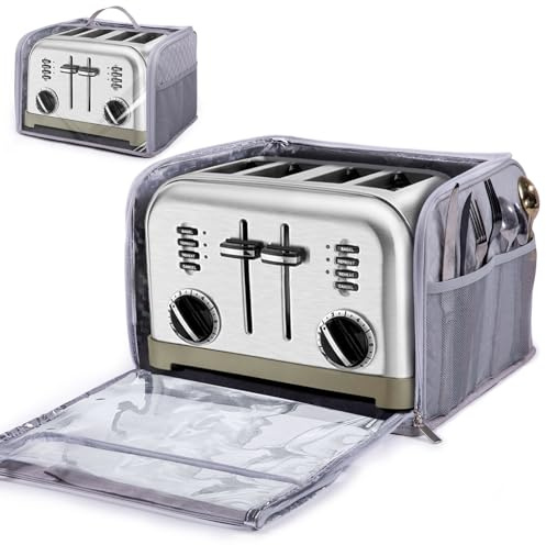 BAGSPRTIE Toaster Cover for 4 Slice Wide Slot, Full Open Dust Covers for Kitchen Appliances Compatible with Cuisinart, BELLA, Black and Decker 4 Slices, Toaster Bags with Zipper Closure (Cover Only)