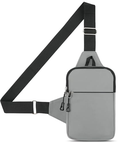 HOTUT Small Sling Bag,Waterproof Chest Bag for Men and Women,Mini Crossbody Shoulder Backpack with Zipper and Adjustable Strap for Travel,Hiking,Cycling,Camping,Outdoor Sports(Gray)