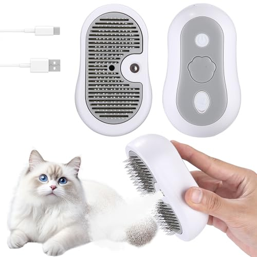 Cexovo 3 en 1 Cepillo Vapor Para Gatos Peine con Vapor para Perros Gatos Cepillo de Vapor Autolimpiable,con Botón de Liberación,Depósito de Agua,para Eliminar el Cabello Mascotas de Pelo Largo o Corto
