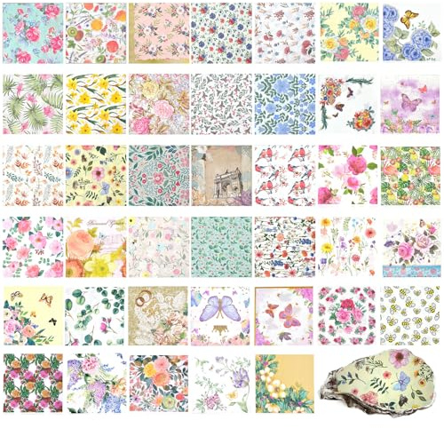 LSYAHCYY 40 Pack Assorted Floral Napkins Decoupage Decorative, Decoupage Napkins Cocktail Decorative Paper for Birthday Party Beautiful Gorgeous, 40 styles of decorative paper (Style 1)