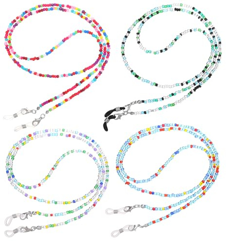cobee 4Pcs Beaded Eyeglass Chains, Eye Glasses Holders Around Neck, Glass Chain for Women, Mask Lanyard Eyeglasses Chain for Reading Glasses, Sunglasses Decorative