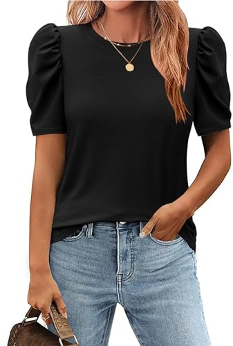 Zeagoo Kortärmad T-shirt dam sommar rund hals elegant T-shirt med putsade ärmar tunika topp | Kortärmad skjorta | Tunika | Casual outfit