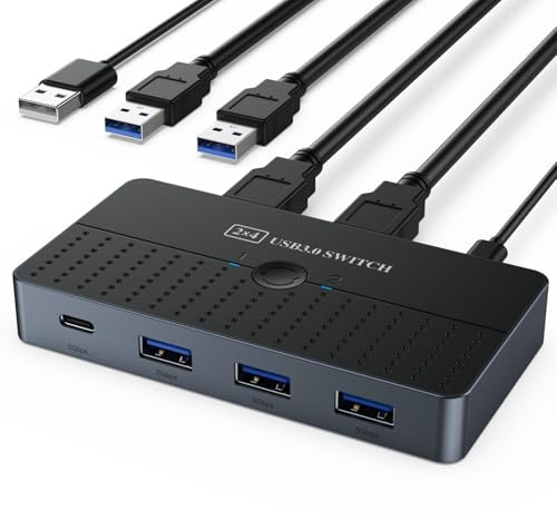 Nucelit USB3.0 växellåda, 2 värdar som delar 4 USB-utgångar, strömlinjeformade fungerar för designers datordelning speltillbehör
