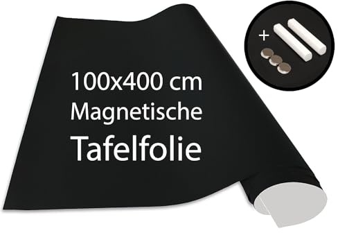 Cuadros Lifestyle Tafelfolie 100 x 400 cm | Magnetisch und selbstklebend - Vinyl- Kreidefolie | Magnettafel | inkl. Kreide + Neodym-Magnete | Tafel 100x400 cm Schwarz