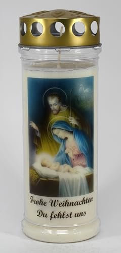 Kerzen Junglas Grabkerze Weihnachten, Krippe - 21x7,5 cm - Grablicht mit 7 Tage Brenndauer - (3764) - Hochwertige Trauerkerze mit Motiv - Edle Gedenkkerze aus Deutschland