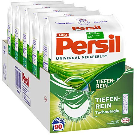 Persil Universal Megaperls, Vollwaschmittel, 90 (5 x 18) Waschladungen, mit Tiefenrein-Plus Technologie und langanhaltender Frische, wirksam bei Temperaturen von 20°C - 95°C