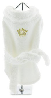 DOGGIE DESIGN White Gold Crown Cotton Dog Bathrobe (Medium)