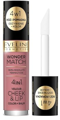 Eveline Cosmetics Wonder Match flüssiges Rouge und Lippenstift - Dual-Use für Wangen & Lippen, feuchtigkeitsspendende Formel mit Squalan, Peptiden, veganem Kollagen & Niacinamid