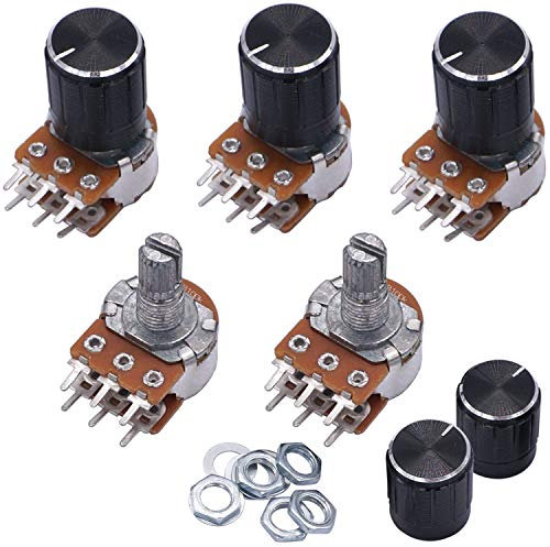 Taiss/5 stücke 100K Ohm Potentiometer 6 Pins Split Welle Rotary Linear Dual Taper Audio B Typ Lautstärkeregler Potentiometer B100K + 5 stücke Knopf