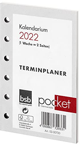 BSB Ersatzeinlage Kalendarium 2026 - ca. A7-1 Woche = 2 Seiten - 6-Fach Lochung - für Pocket Terminplaner Organizer, 02-0072
