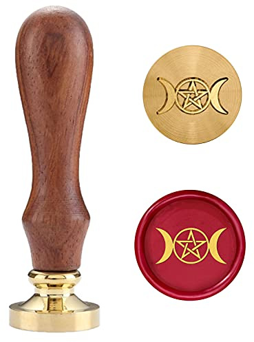 Sigillstämpelset, sigillstämplar, sigillstämplar, koppartätningar med trähandtag, vintage retro wiccan sigillstämpel (rippmåne)