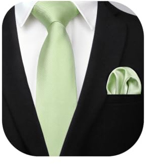 Enlision Cravate Homme Vert Sauge et Pochette de Couleur Unie Mariage Ensemble de Cravate et Mouchoir Set Travail Fete Cadeau pour Hommes Vert Clair