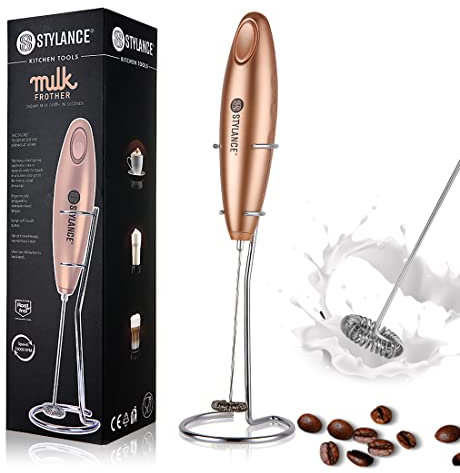 STYLANCE Mousseur à lait Mousseur à lait Mousseur à lait Mousseur, Cappuccino, Gris, Y compris support, hors batterie (Gold)