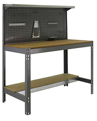PROREGAL Werkbank Buffalo mit Werkzeugwand und Ablage | HxBxT 84x120x61cm | Traglast 600kg | Grau Werktisch Arbeitstisch Arbeitsbank Werkstattbank