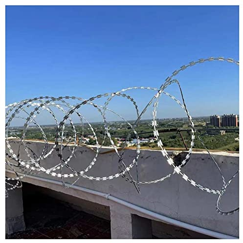 Alambre de púas - Alambre de púas galvanizado - Doble espiral - Diámetro de la bobina 17.7in - Protección para el jardín, valla de la granja(Silver,15m)