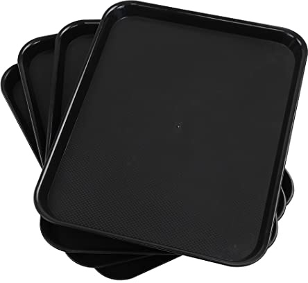 Nesmilers 4-packs Restuarant Serving Trays, Plastic Fast Food Drinks Serving Tray (Black)