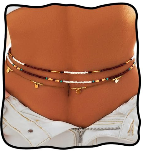 Nicute Boho Beads Belly Chain Layered Waist Chain Beach African Bikini Body Accessory for Women